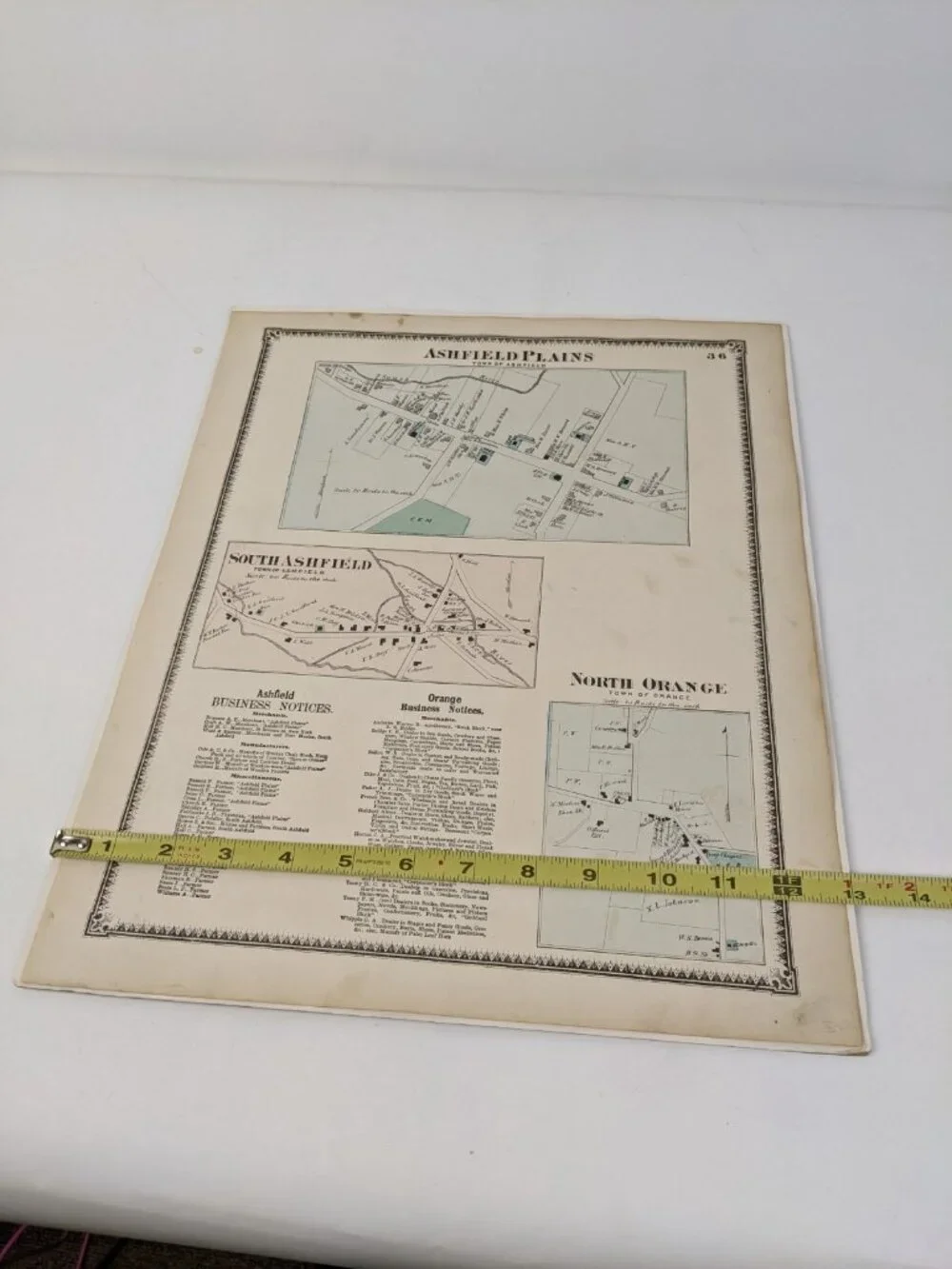 Antique 1871 Ashfield, MA Orange, MA Map Atlas Frederick W. Beers